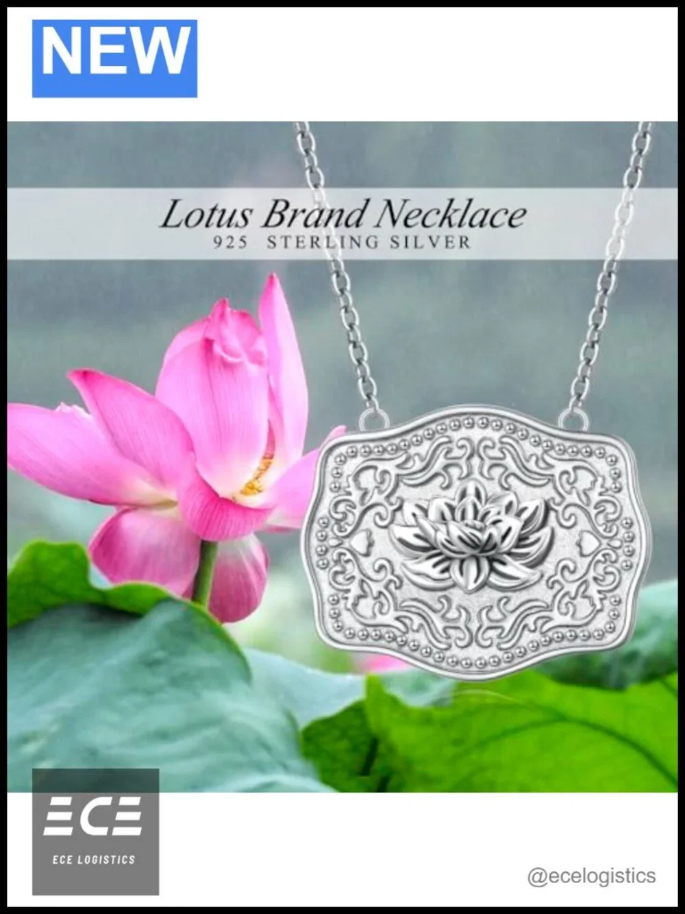 S925 Sterling Silver Lotus Pendant Necklace Adjustable Chain